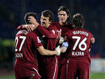 I giocatori del Rubin Kazan esultano dopo un gol (Getty Images)