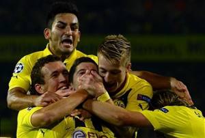Lewandowski del Dortmund esulta dopo il gol decisivo segnato all'Ajax (Getty Images)