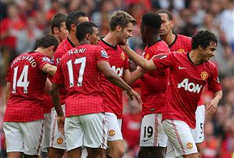 I giocatori del Manchester United esultano dopo un gol (getty Images)