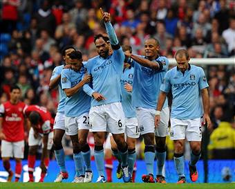 I giocatori del Manchester City esultano dopo un gol (Getty Images)
