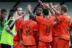I giocatori dell' Olanda Under 21 esultano dopo un gol (getty Images)