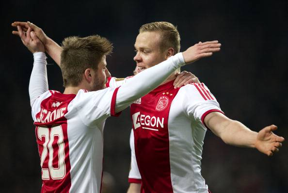 I giocatori dell'Ajax esultano dopo un gol (Getty Images) 
