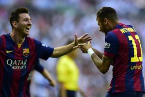 Messi e Neymar esultano dopo un gol (Getty Images)