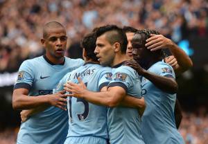 I giocatori del Manchester City esultano dopo un gol (Getty Images) 
