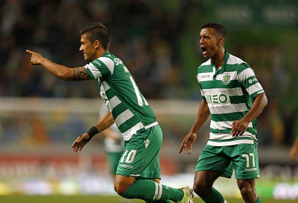 I giocatori dello Sporting Lisbona esultano dopo un gol (Getty Images) 